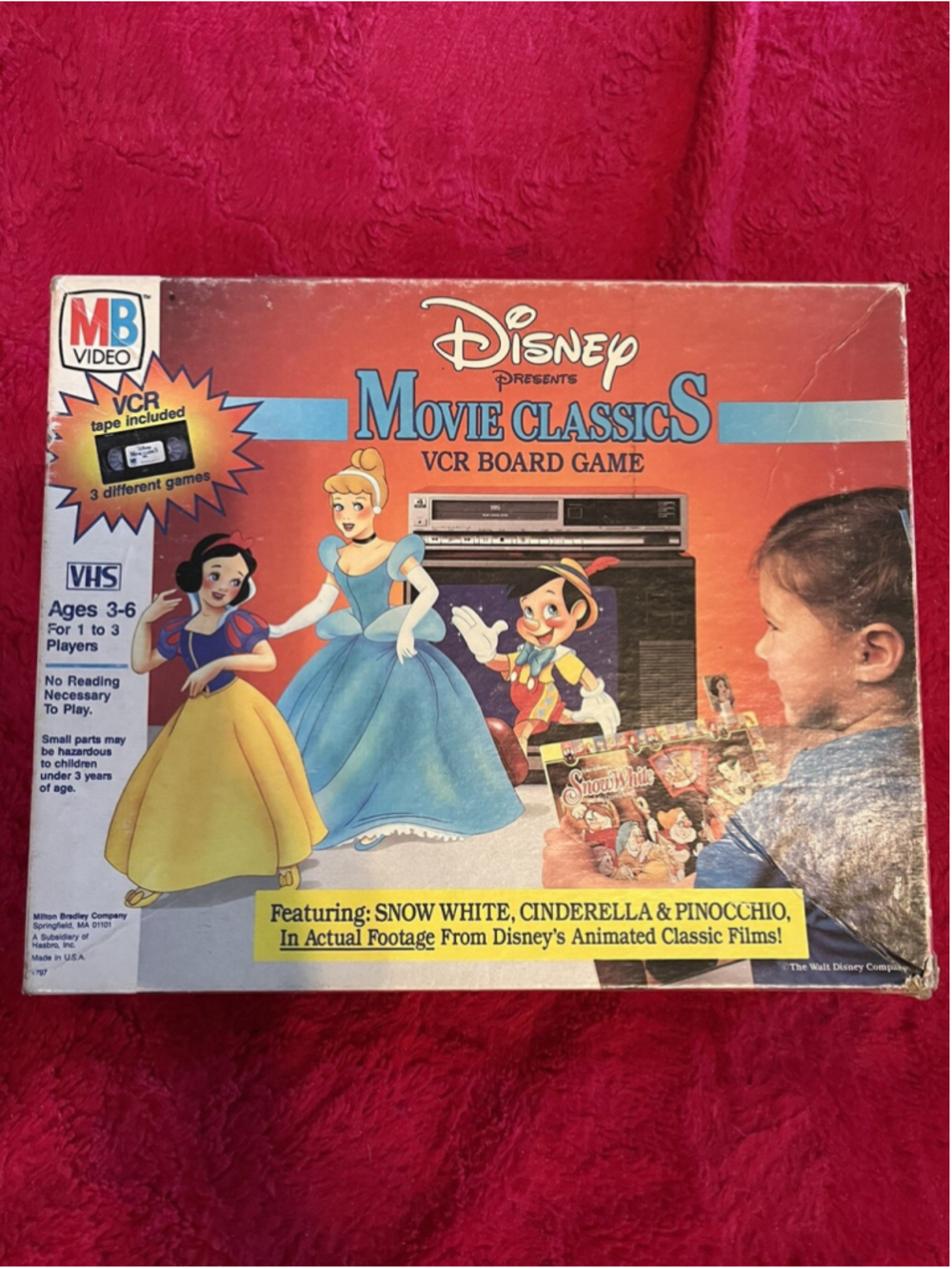 Vintage Disney Movie Classics Snow White Cinderella & Pinocchio VCR Board Game
